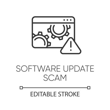 Yazılım güncelleme dolandırıcılığı doğrusal simge. Sahte sistem, program güncellemesi. 