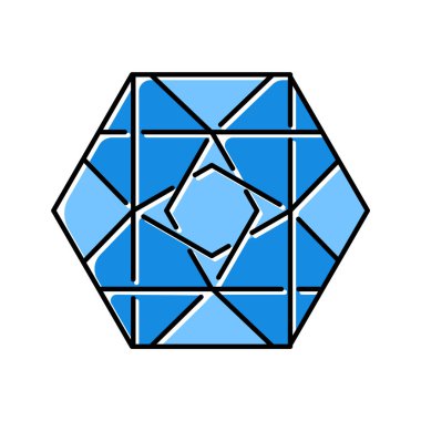 Süslü altıgen renk simgesi. Dekoratif geometrik figür. Cros