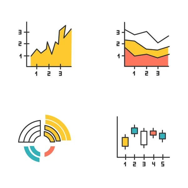 Diagram och diagram färg ikoner som. Radialdiagram med ökande — Stock vektor