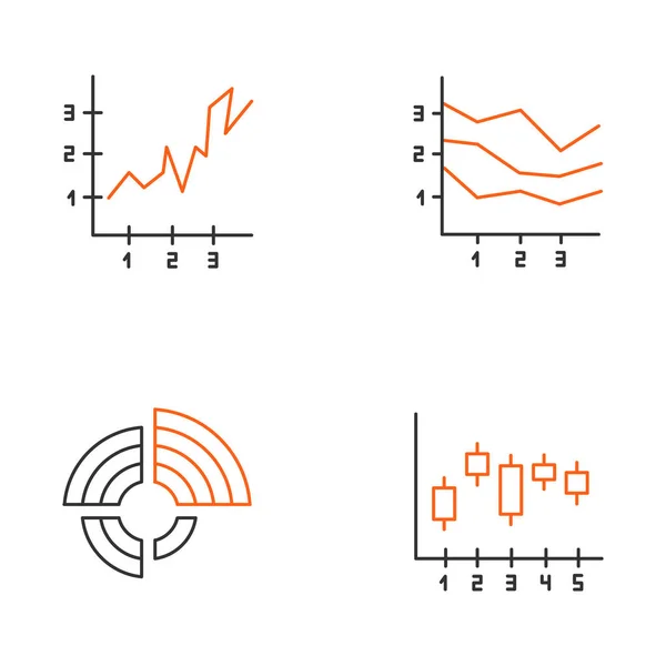 Diagram och diagram linjära ikoner som. Radialdiagram med ökande — Stock vektor