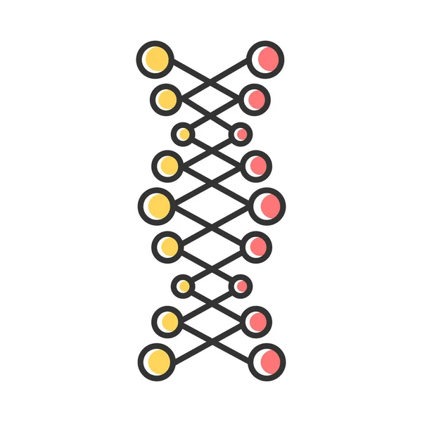 ADN doble hélice icono de color. Puntos conectados, líneas. Desoxirribonúc — Vector de stock