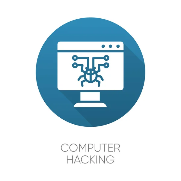 Computador hacking azul design plano ícone longo glifo sombra. Ilega. — Vetor de Stock