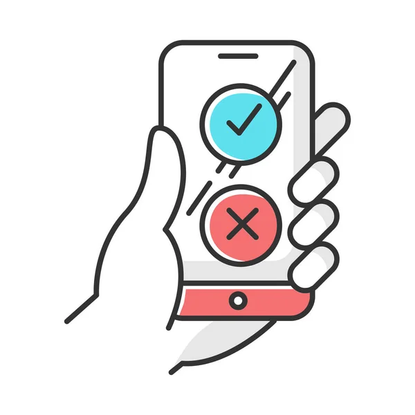 Icono de color de encuesta en línea. Botones de lista de verificación en la pantalla del teléfono inteligente — Archivo Imágenes Vectoriales