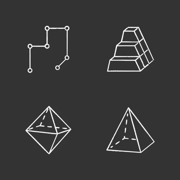 Figuras geométricas tiza iconos conjunto. Líneas conectadas con puntos . — Vector de stock