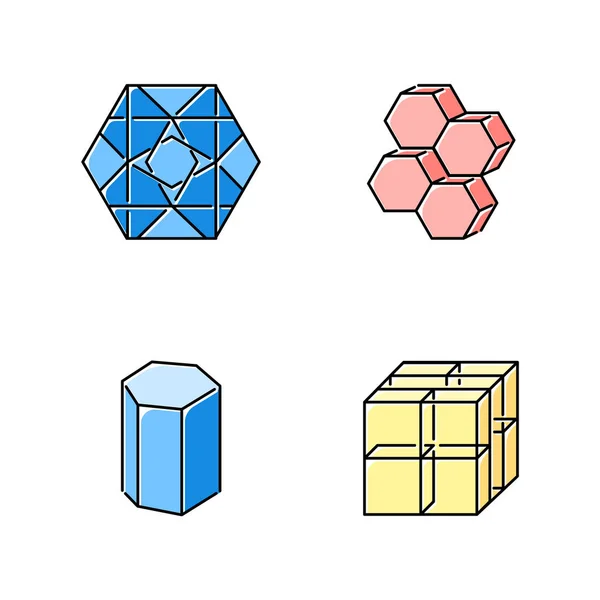 Geometrikus számok színes ikonok beállítva. Lapos hatszög díszes görbével — Stock Vector