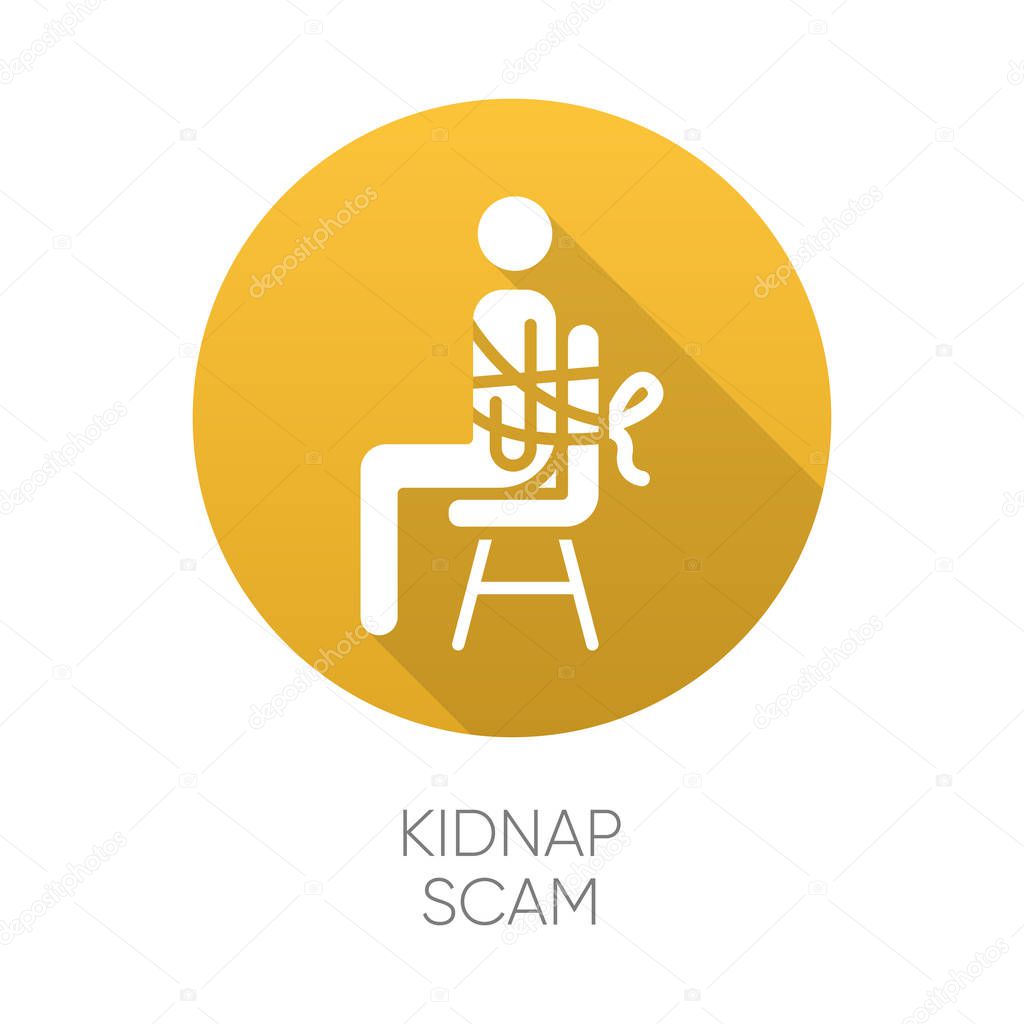 Kidnap scam yellow flat design long shadow glyph icon. Virtual k