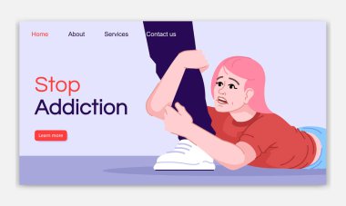 Stop addiction landing page vector template. Mental health probl clipart