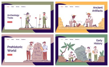 Archeology landing page vector template set. Archeological exped clipart