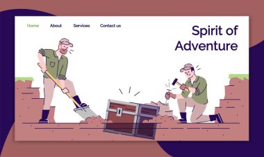 Spirit of adventure landing page vector template. Treasure hunt  clipart