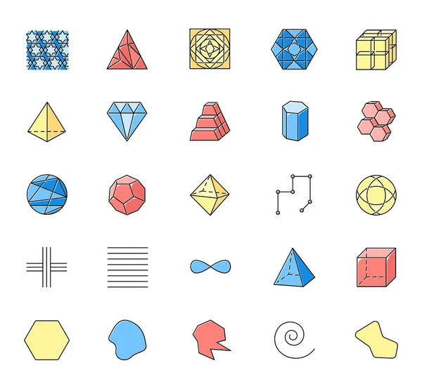 Figuras geométricas conjunto de ícones de cor. Quadrados, círculos e triângulos — Vetor de Stock