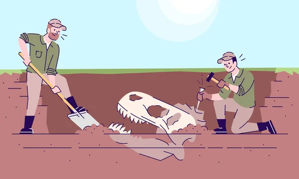 Skamieniałe wykopaliska zwierząt płaski wektor ilustracji. Paleontologi — Wektor stockowy