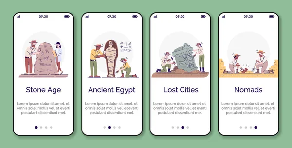 Mobil uygulama ekran şablonu üzerinde arkeoloji. Histori — Stok Vektör