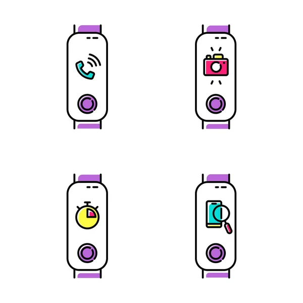 Ensemble d'icônes couleur de synchronisation Fitness Tracker et smartphone . — Image vectorielle
