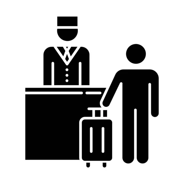 Знак гостиничного бизнеса. Турист с чемоданом. Консьерж — стоковый вектор