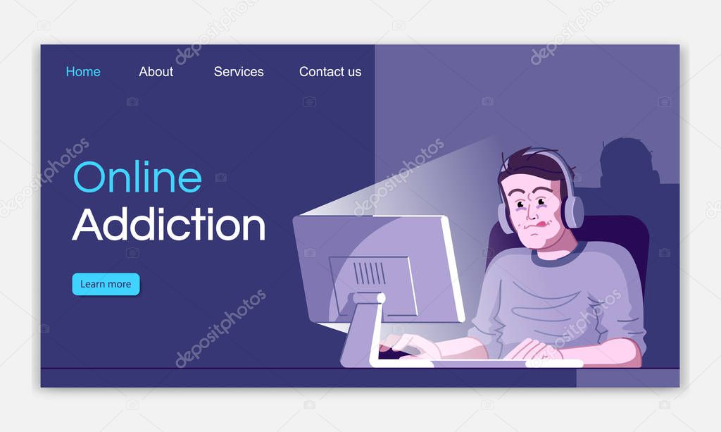 Online addiction landing page vector template. Gaming obsession 