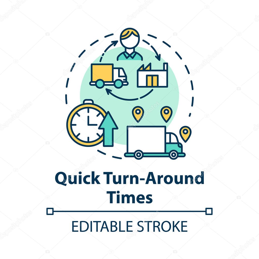 Quick turn around times concept icon. Delivery service. Freight 