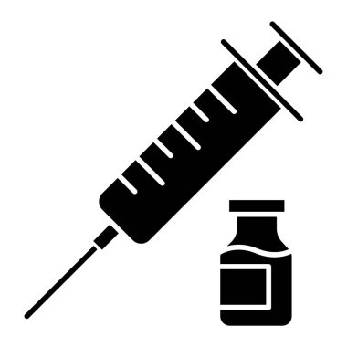 Aşı kabartma simgesi. Tıbbi enjeksiyon. Doğum kontrol iğnesi.