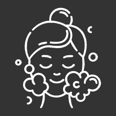 Su yüzü temizleyici tebeşir ikonu. Deri bakımı prosedürü. Yüz aşığı.