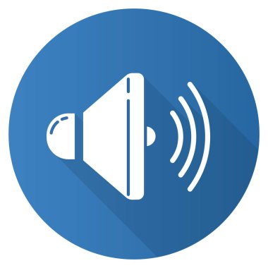 Mavi ses hoparlörü düz tasarım uzun gölge sembolü. Cilt co