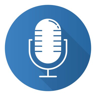 Mavi ses kaydedici düz dizayn uzun gölge simgesi. Profesör.