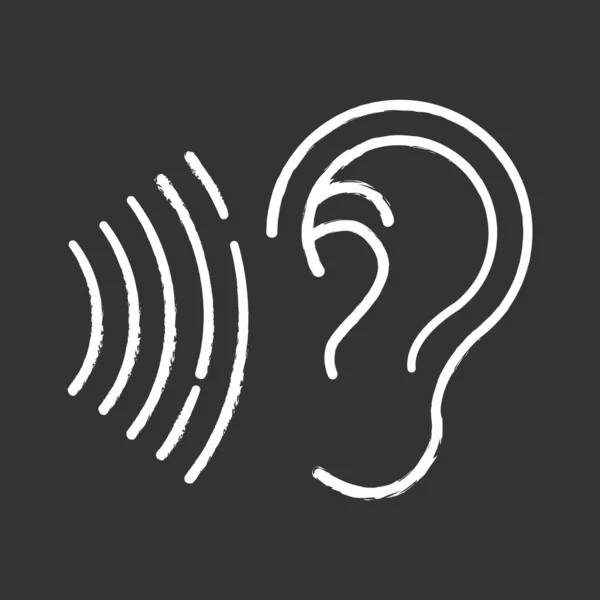 Ljud signal krita ikon. Ljudvågsidé. Lyssnande öra. — Stock vektor