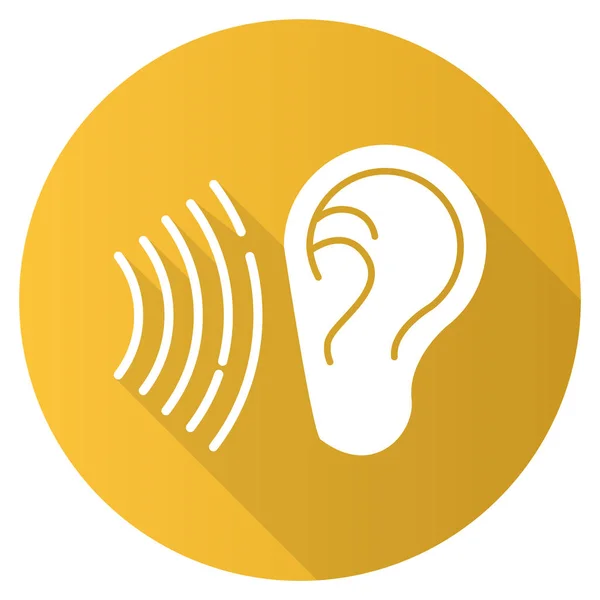 Icona gialla del glifo ombra lunga design piatto segnale sonoro. Udibile — Vettoriale Stock