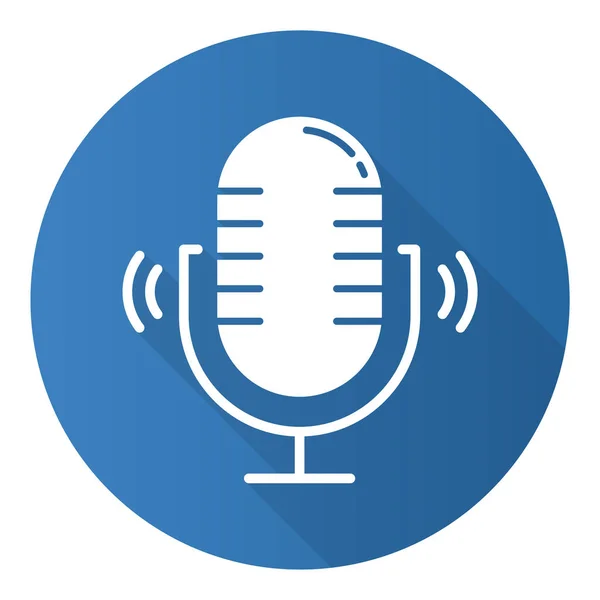Bleu fort microphone plat conception longue ombre glyphe icône. Stéréo — Image vectorielle