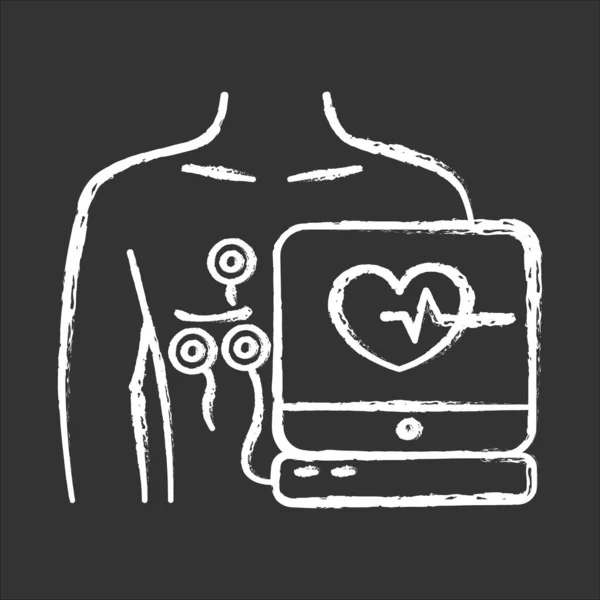 Elektrokardiyogram Tebeşir Ikonu Kalp Hastalığı Muayenesi Nabız Ekranda Kardiyoloji Kardiyografi — Stok Vektör