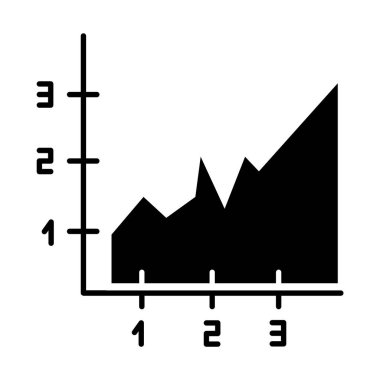 Alan çizelgesi simgesi. İndeksli grafik yükseliyor. Diyagram artıyor. Sayılı bilgi artışı. İş raporu görselleştirme. Siluet sembolü. Boşluk yok. Vektör izole illüstrasyonu