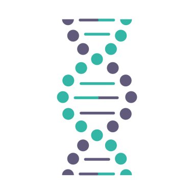 DNA spiral violet and turquoise color icon. Connected dots, lines. Deoxyribonucleic, nucleic acid helix. Spiraling strands. Chromosome. Molecular biology. Genetic code. Isolated vector illustration clipart