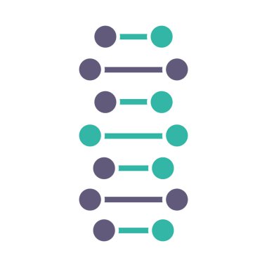DNA sarmal zinciri menekşe ve turkuaz renk ikonu. Birleştirilmiş noktalar, çizgiler. Deoksiribonükleik, nükleik asit sarmalı. Spiral iplikler. Kromozom. Moleküler biyoloji. Genetik kod. Genetik. İzole vektör illüstrasyonu