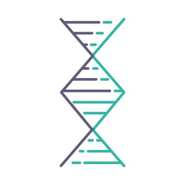 Diamond-shaped DNA helix violet and turquoise color icon. Deoxyribonucleic, nucleic acid structure. Spiraling strand. Chromosome. Molecular biology. Genetic code. Genome. Isolated vector illustration clipart