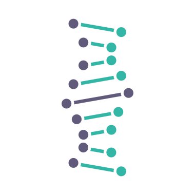 DNA sarmalı menekşe ve turkuaz renk ikonu. Birleştirilmiş noktalar, çizgiler. Deoksiribonükleik, nükleik asit yapısı. Spiral iplik. Kromozom. Moleküler biyoloji. Genetik kod. İzole vektör illüstrasyonu