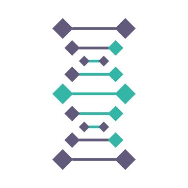 DNA zincirleri menekşe ve turkuaz renk simgesi. Deoksiribonükleik, nükleik asit sarmalı. Kaynayan iplikler. Kromozom. Moleküler biyoloji. Genetik kod. Genom. Genetik. İzole vektör illüstrasyonu