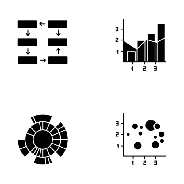 Chart Graph Glyph Icons Set Data Connection Process Steps Progress — Stock Vector