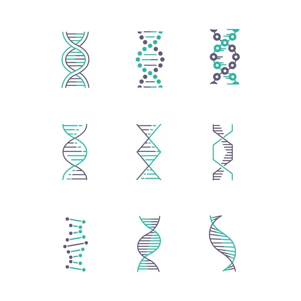 Dna Spirals Violet Turquoise Color Icons Set Deoxyribonucleic Nucleic Acid — Stock Vector