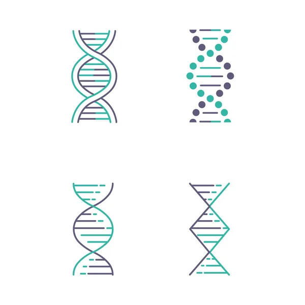 Dnaスパイラルストランドバイオレットとターコイズ色のアイコンが設定されています デオキシリボ核酸ヘリックス染色体 分子生物学遺伝子コードゲノム 遺伝学医学 絶縁ベクトルイラスト — ストックベクタ