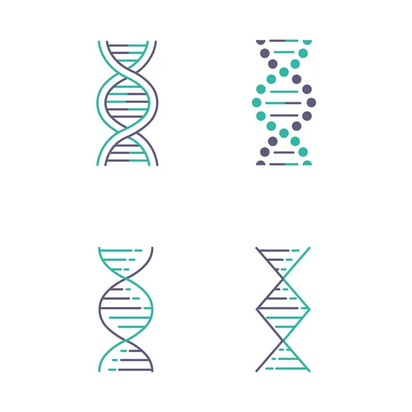 Dna Spiralne Nici Fioletowe Turkusowe Ikony Kolorów Zestaw Dezoksyrybonukleinowa Spirala — Wektor stockowy