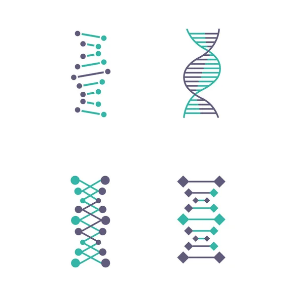 Cadenas Adn Conjunto Iconos Color Violeta Turquesa Desoxirribonucleico Hélice Ácido — Vector de stock