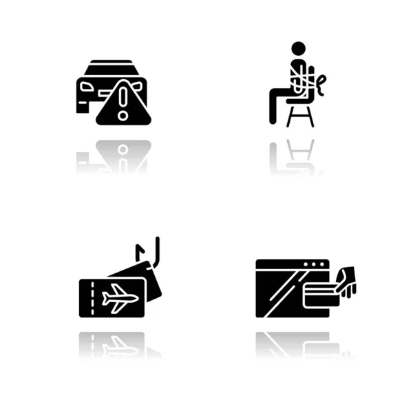 Scam Types Drop Shadow Black Glyph Icons Set Car Rental — Stock Vector