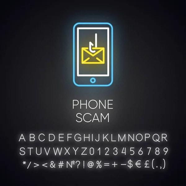 Telefon Átverés Neon Fény Ikon Kommunikációs Csalás Egy Gyűrűs Trükk — Stock Vector