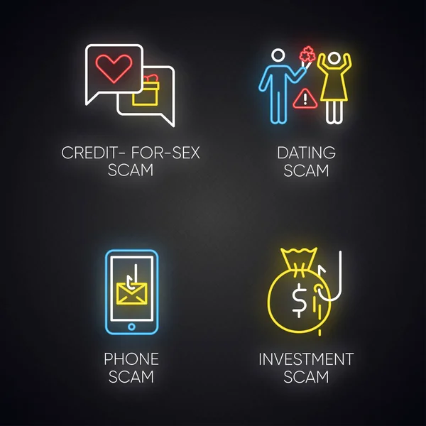 Átverés Típusú Neon Fény Ikonok Beállítva Szexcsalásért Járó Kredit Telefon — Stock Vector