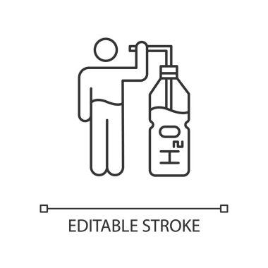 Su doğrusal ikonu iç. Susuzluk için sıvı. Sık kullanılan soğuk algınlığı. Nemlendirici için H2O. Maden suyu. İnce çizgili çizim. Contour sembolü. Vektör izole çizim. Düzenlenebilir vuruş