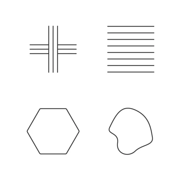 Figure Geometriche Set Icone Lineari Strisce Attraversate Linee Parallele Esagono — Vettoriale Stock