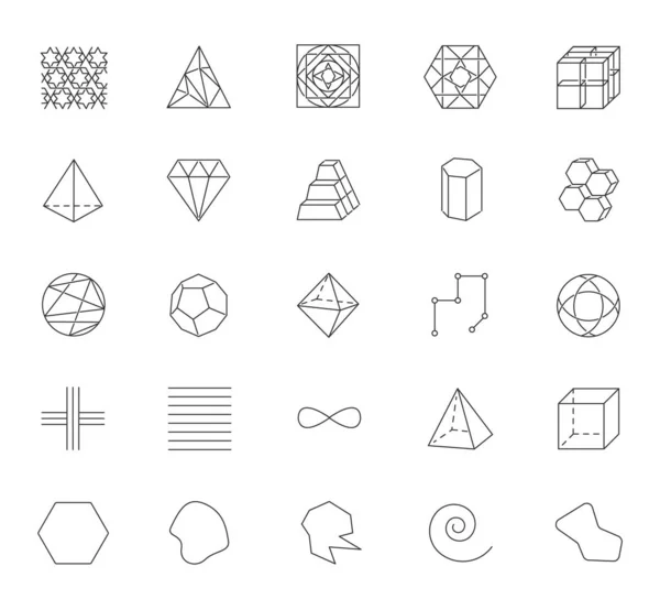 Figuras Geométricas Conjunto Iconos Lineales Cuadrados Círculos Triángulos Pirámide Prisma — Vector de stock