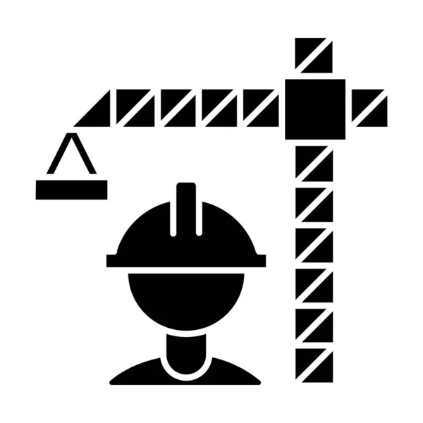 Construction Industry Glyph Icon Building Sector Crane Builder Helmet Industrial — Stock Vector