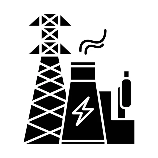 Energiindustrins Glyfosikon Kraftteknik Elproduktion Och Elöverföring Kärnkraftverk Och Högspänningstorn Silhuettsymbol — Stock vektor