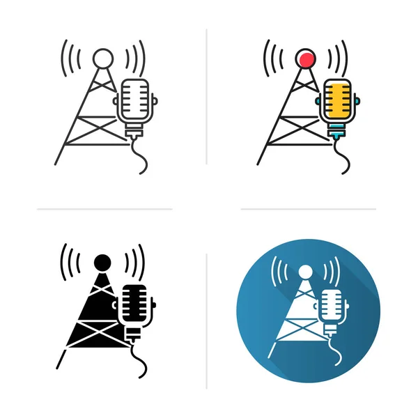 Icono Industria Radiodifusión Telecomunicaciones Señal Onda Sonora Torre Telecomunicaciones Micrófono — Archivo Imágenes Vectoriales