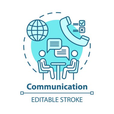 İletişim konsepti simgesi. Diyalog. Profesyonel konuşma. Ortaklık toplantısı. İş görüşmeleri ince çizgi çizimi fikri. Vektör izole çizim. Düzenlenebilir vuruş