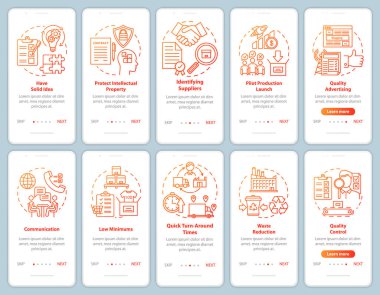 Yerel üretim mobil uygulama sayfa vektör şablonu üzerinde. - Girişimcilik. İş açılışı. Doğrusal çizimler içeren web sitesi adımları. Ux, Ui, Gui akıllı telefon arayüzü kavramı